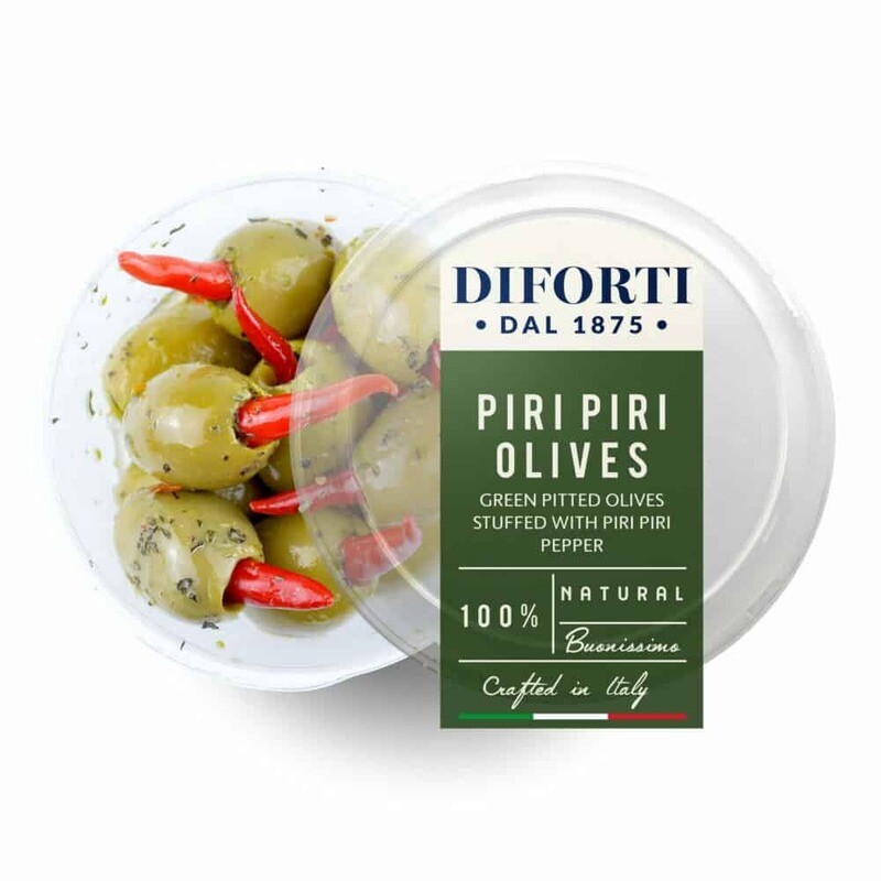 PITTED GREEN OLIVES STUFFED WITH PIRI PIRI PEPPERS - 180gr PITTED GREEN OLIVES STUFFED WITH PIRI PIRI PEPPERS - 180gr