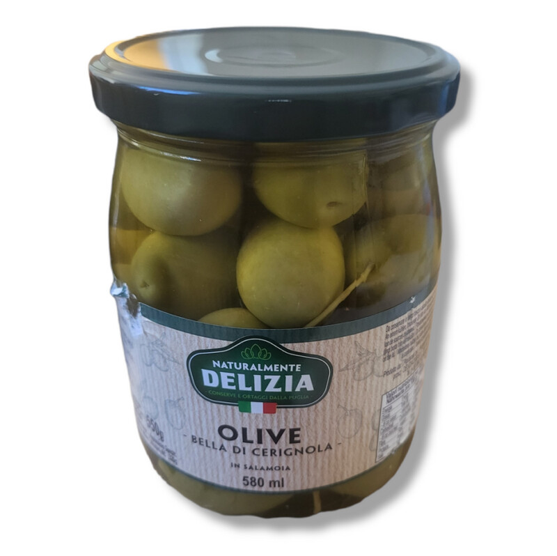 BELLA DI CERIGNOLA GREEN OLIVES IN BRINE - 580ml Delizia BELLA DI CERIGNOLA GREEN OLIVES IN BRINE - 580ml Delizia